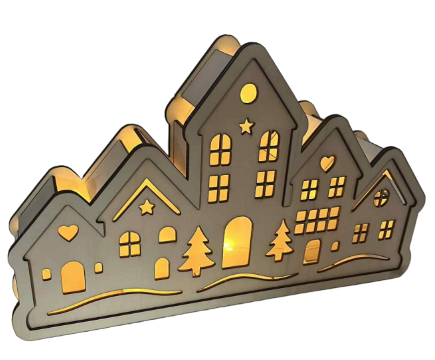 Dřevěná svíticí vesnička