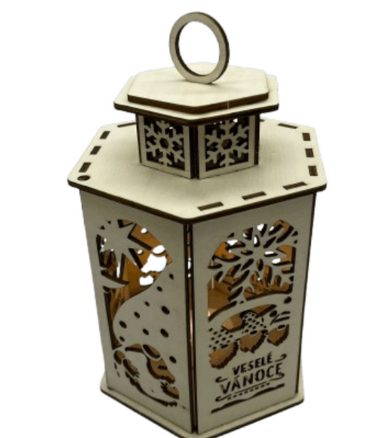 Dřevěná lucerna s motivem skřítků