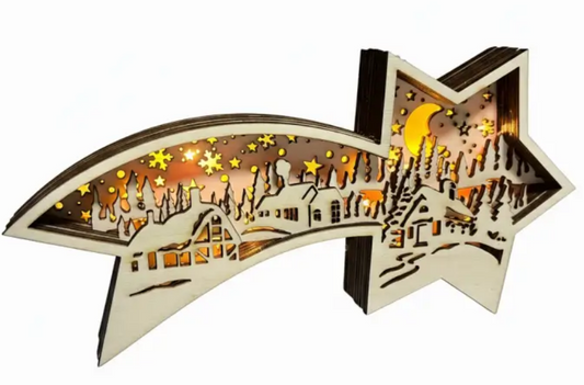 Dřevěná svíticí kometa s vesničkou
