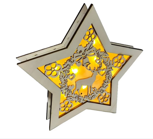 Dřevěná vánoční hvězda s jelenem