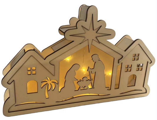 Dřevěný svíticí betlém