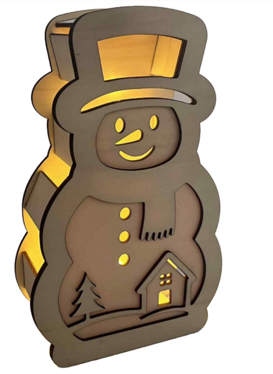 Dřevěný svíticí sněhulák