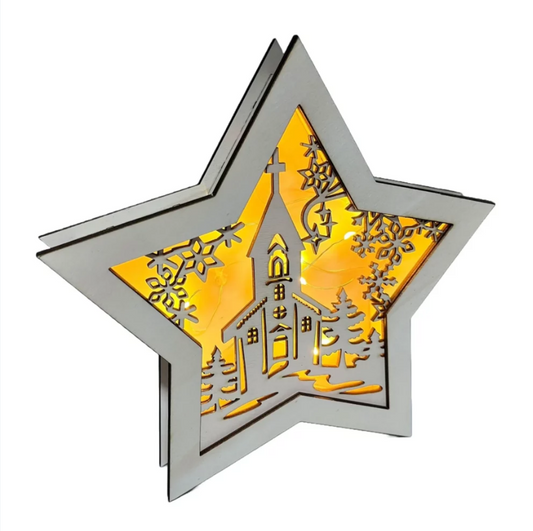 Dřevěná vánoční hvězda s kostelem