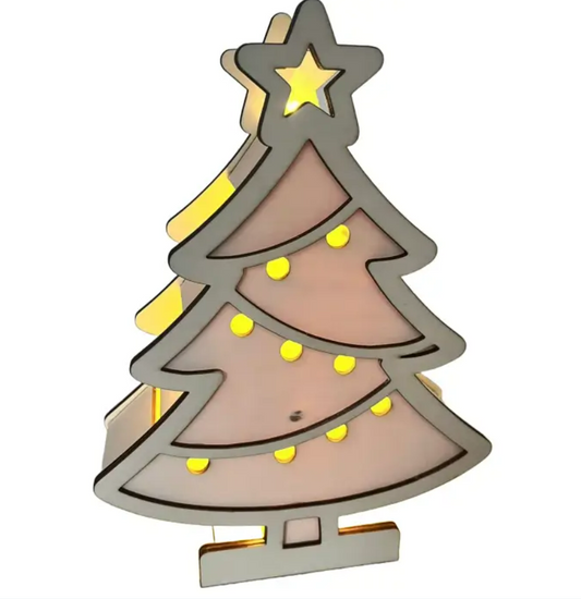 Dřevěný svíticí stromeček s baňkami