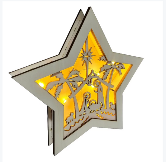 Dřevěná vánoční hvězda s betlémem