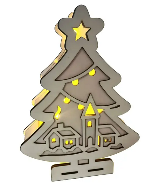 Dřevěný svíticí stromeček s kostelem