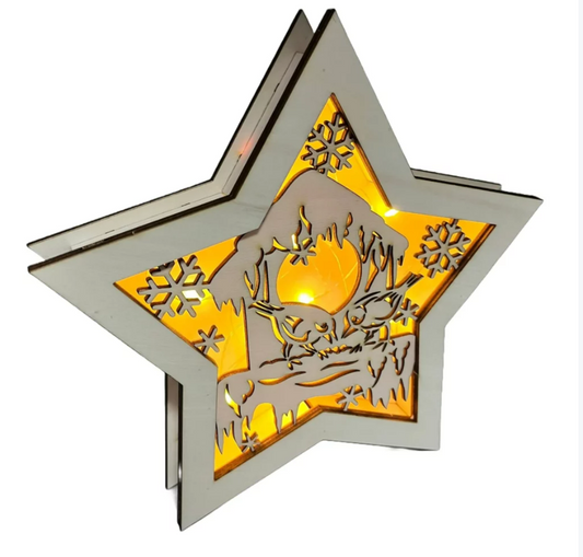 Dřevěná vánoční hvězda s ptáčky