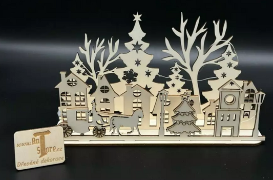 Vánoční vesnička s kočárem